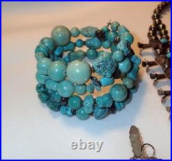 Vintage Native American Sterling Silver, Turquoise Squash Blossom, Signed LG