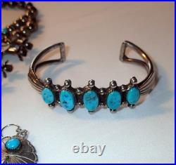 Vintage Native American Sterling Silver, Turquoise Squash Blossom, Signed LG