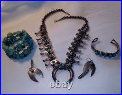 Vintage Native American Sterling Silver, Turquoise Squash Blossom, Signed LG