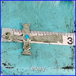 Vintage Native American Sterling Silver Turquoise Stamped CRUCIFIX CROSS 2 1/2