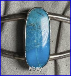 Vintage Native American Sterling Silver Turquoise Stone Cuff Bracelet, Signed