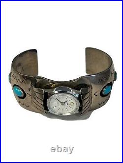 Vintage Native American Sterling Silver Turquoise Watch Cuff Bracelet