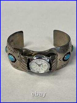 Vintage Native American Sterling Silver Turquoise Watch Cuff Bracelet