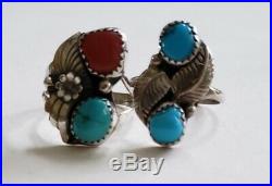 Vintage Native American Sterling Silver Turquoise and Coral Ring Lot