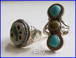 Vintage Native American Sterling Silver Turquoise and Coral Ring Lot