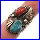 Vintage Native American Sterling Silver Turquoise and Red Coral Ring Size 8
