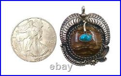 Vintage Native American Sterling Silver and Pictured Jasper Turquoise Pendant