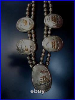 Vintage Native American Sterling Storyteller Overlay Beaded Necklace Signed 22