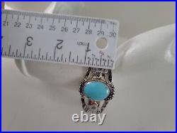 Vintage Native American Sterling Thunderbird Stamped Cuff with Turquoise, 6.5