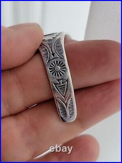 Vintage Native American Sterling Thunderbird Stamped Cuff with Turquoise, 6.5