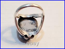 Vintage Native American Sterling Turquoise Carved Frog Ring Signed Size 7.5