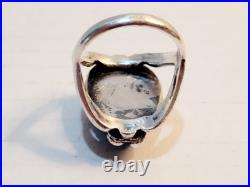 Vintage Native American Sterling Turquoise Carved Frog Ring Signed Size 7.5