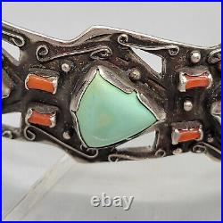 Vintage Native American Sterling / Turquoise / Coral Arm BandChoker