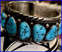 Vintage Native American Sterling Turquoise Cuff E. SPENCER