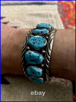 Vintage Native American Sterling Turquoise Cuff E. SPENCER