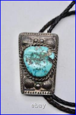 Vintage Native American Sterling & Turquoise Large Bolo Tie