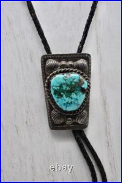 Vintage Native American Sterling & Turquoise Large Bolo Tie