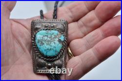 Vintage Native American Sterling & Turquoise Large Bolo Tie
