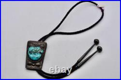 Vintage Native American Sterling & Turquoise Large Bolo Tie