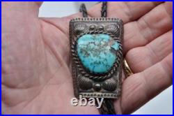 Vintage Native American Sterling & Turquoise Large Bolo Tie