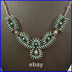 Vintage Native American Sterling Turquoise Needlepoint Cluster 17 Necklace