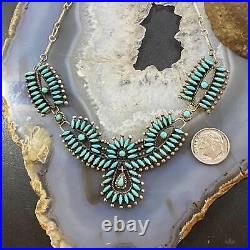 Vintage Native American Sterling Turquoise Needlepoint Cluster 17 Necklace