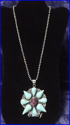 Vintage Native American Sterling & Turquoise Pendant on Navajo Pearls