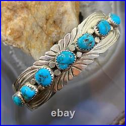 Vintage Native American Sterling Turquoise Single Row Bracelet For Women