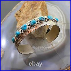 Vintage Native American Sterling Turquoise Single Row Bracelet For Women