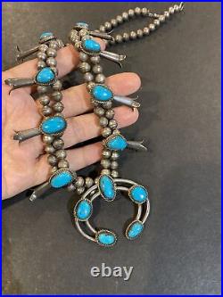 Vintage Native American Sterling Turquoise Squash Blossom Necklace