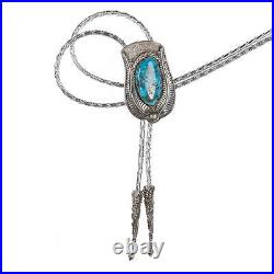 Vintage Native American Sterling and turquoise bolo tie with silver cord