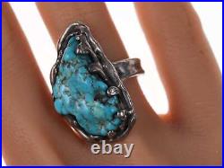 Vintage Native American Sterling and turquoise freeform boulder ring