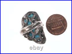 Vintage Native American Sterling and turquoise freeform boulder ring