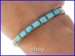 Vintage Native American Sterling channel inlay turquoise cuff bracelet