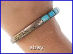 Vintage Native American Sterling channel inlay turquoise cuff bracelet