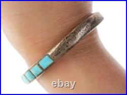 Vintage Native American Sterling channel inlay turquoise cuff bracelet