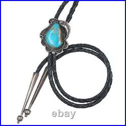 Vintage Native American Sterling pear shaped turquoise bolo tie