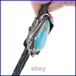 Vintage Native American Sterling pear shaped turquoise bolo tie