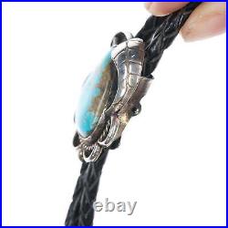 Vintage Native American Sterling pear shaped turquoise bolo tie