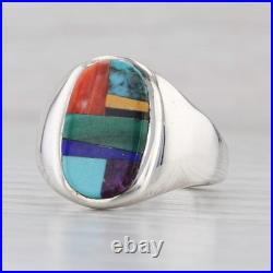 Vintage Native American Stone Mosaic Ring Sterling Silver Edison Yazzie Navajo