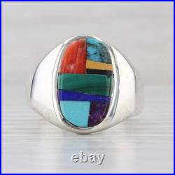 Vintage Native American Stone Mosaic Ring Sterling Silver Edison Yazzie Navajo