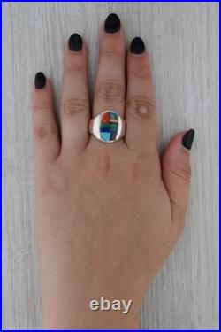 Vintage Native American Stone Mosaic Ring Sterling Silver Edison Yazzie Navajo