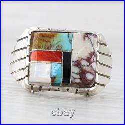 Vintage Native American Stone Mosaic Ring Sterling Silver Sz 12 Turquoise Shell