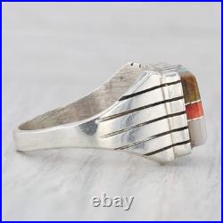 Vintage Native American Stone Mosaic Ring Sterling Silver Sz 12 Turquoise Shell