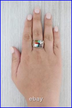 Vintage Native American Stone Mosaic Ring Sterling Silver Sz 12 Turquoise Shell