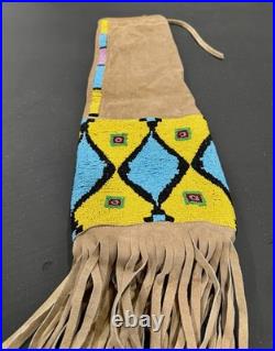 Vintage Native American Style Beaded Tobacco Pipe Bag Suede Hide Pouch Fringe