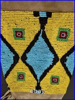Vintage Native American Style Beaded Tobacco Pipe Bag Suede Hide Pouch Fringe