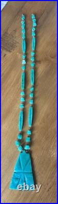 Vintage Native American-Style Turquoise Slab Pendant Necklace Handcrafted Un