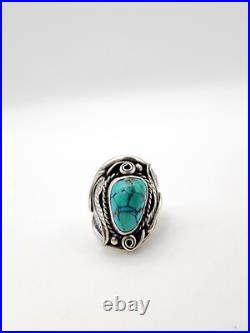 Vintage Native American Style Turquoise Sterling Silver Sz. 13.25 Ring 15.9 Gram