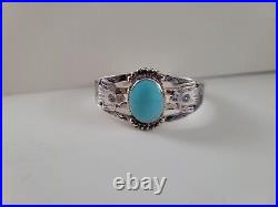 Vintage Native American Thunderbird 925 Stamped Cuff Turquoise Bracelet 6.5